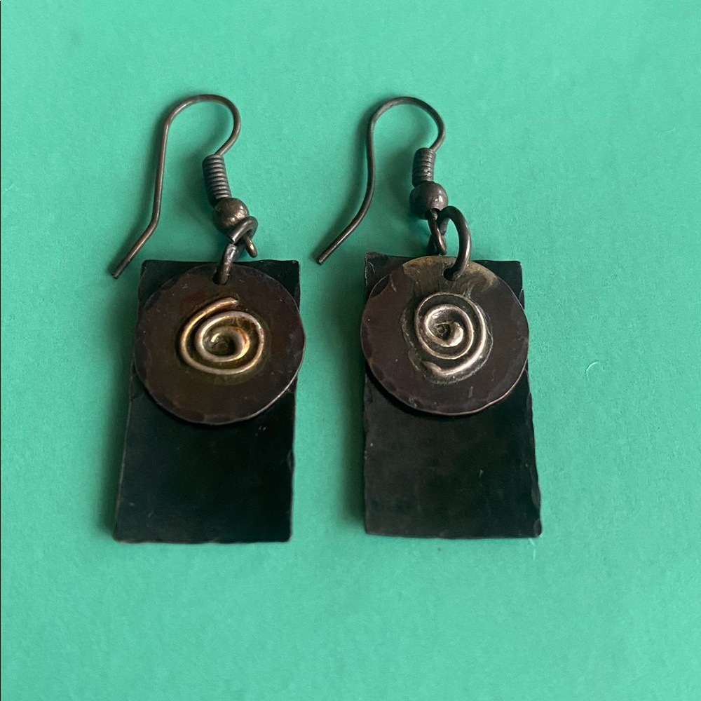 3/$10 Handmade Black and Gold/bronze Spiral Earrings